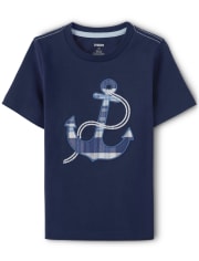 Boys Embroidered Anchor Top - Blue Skies
