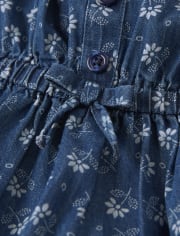 Girls Floral Chambray Dress - Blue Skies