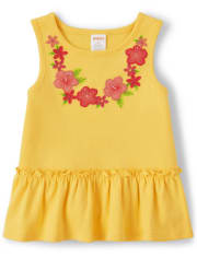 Girls Embroidered Floral Ruffle Top - Pineapple Punch