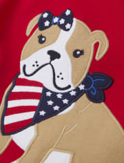 Girls Embroidered Dog Flutter Top - American Cutie