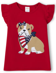 Girls Embroidered Dog Flutter Top - American Cutie