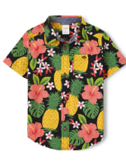 Boys Pineapple Button Up Shirt - Pineapple Punch