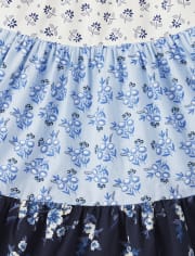 Girls Floral Tiered Dress - Blue Skies
