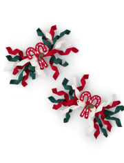Girls Candy Cane Curly Hair Clips - Holiday Express