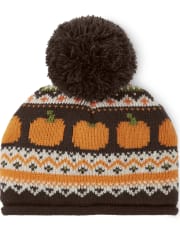 Bonnet à Pompon Fairisle Citrouille pour Garçon - Perfect Pumpkin