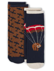 Boys Airplane Crew Socks 2-Pack - Aviator School