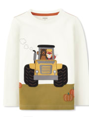 Boys Embroidered Tractor Top - Autumn Harvest