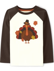 Boys Embroidered Turkey Raglan Top - Autumn Harvest