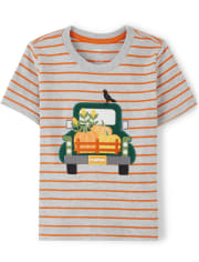 Boys Striped Truck Top - Perfect Pumpkin
