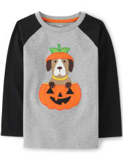 Camiseta raglán bordada con perro para niños - Trick or Treat