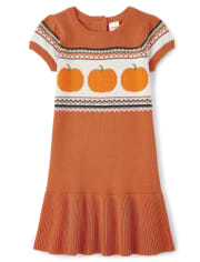 Girls Pumpkin Fairisle Dress - Perfect Pumpkin