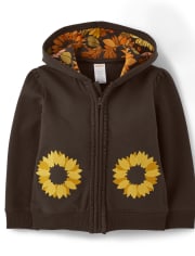Girls Embroidered Sunflower Hoodie - Autumn Harvest