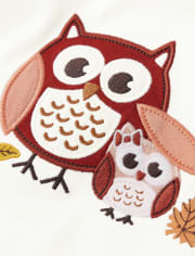 Girls Embroidered Owl Ruffle Top - Autumn Harvest