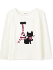 Girls Embroidered Eiffel Tower Top - Purrrfect in Pink