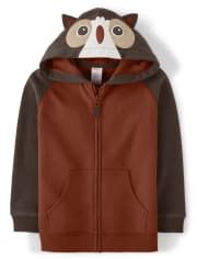 Boys Embroidered Owl Zip Up Hoodie - Autumn Harvest
