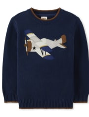 Boys Embroidered Airplane Sweater - Aviator School