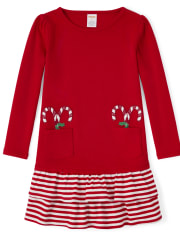 Girls Embroidered Candy Cane Dress - Holiday Express
