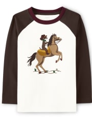 Camiseta Raglan de Caballo Bordado para Niños - Feria del Condado