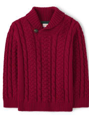 Boys Cable Knit Shawl Sweater - Holiday Traditions