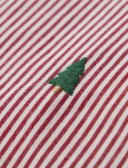 Boys Striped Schiffli Tree Button Up Shirt - Holiday Traditions