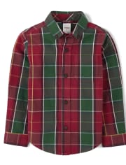 Boys Matching Family Plaid Button Up Shirt - Holiday Traditions