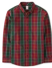Mens Matching Family Plaid Button Up Shirt - Holiday Traditions