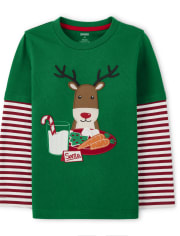 Boys Embroidered Reindeer Layered Top - Holiday Express