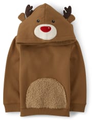 Boys Embroidered Reindeer Hoodie - Holiday Express