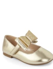 Girls Glitter Bow Ballet Flats