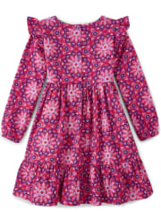 Girls Mandala Ruffle Dress - Spice Market