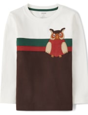 Boys Embroidered Owl Top - Autumn Harvest