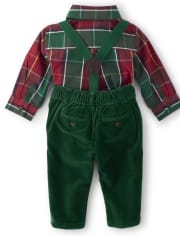 Baby Boys Matching Family Plaid Bodysuit And Velvet Dress Pants Set - Holiday Traditions
