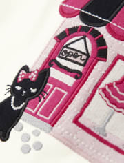 Girls Embroidered Shop Top - Purrrfect in Pink