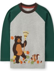 Haut raglan ours brodé pour garçon - Récolte d'automne