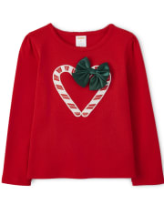 Girls Embroidered Candy Cane Heart Top - Holiday Express
