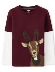 Boys Embroidered Goat Layered Top - County Fair