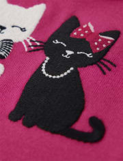 Girls Embroidered Cat Empire Top - Purrrfect in Pink
