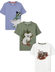 Boys Embroidered Jeep Top, Embroidered Lemur Top And Embroidered Koala Top 3-Pack - Outback Adventure