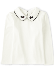 Girls Embroidered Dog Peter Pan Top - London Calling