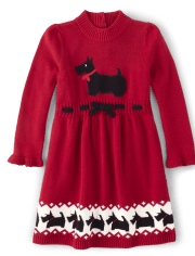 Girls Applique Dog Sweater Dress - London Calling