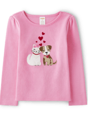 Haut brodé chien et chat pour filles - Valentine Cutie