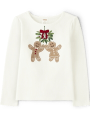 Girls Embroidered Gingerbread Top - Gingerbread House