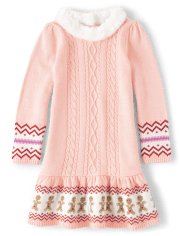 Girls Cable Knit Gingerbread Sweater Dress - Gingerbread House