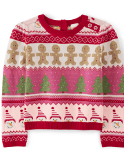 Girls Intarsia Christmas Sweater - Gingerbread House