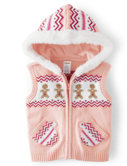 Girls Applique Gingerbread Sweater Vest - Gingerbread House