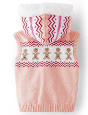 Girls Applique Gingerbread Sweater Vest - Gingerbread House