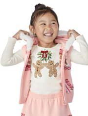 Girls Applique Gingerbread Sweater Vest - Gingerbread House