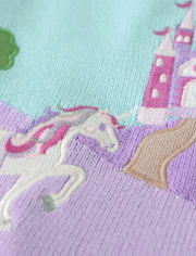 Girls Intarsia Unicorn Scene Peplum Sweater - Unicorn Princess