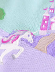 Girls Intarsia Unicorn Scene Peplum Sweater - Unicorn Princess