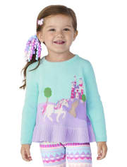 Girls Intarsia Unicorn Scene Peplum Sweater - Unicorn Princess